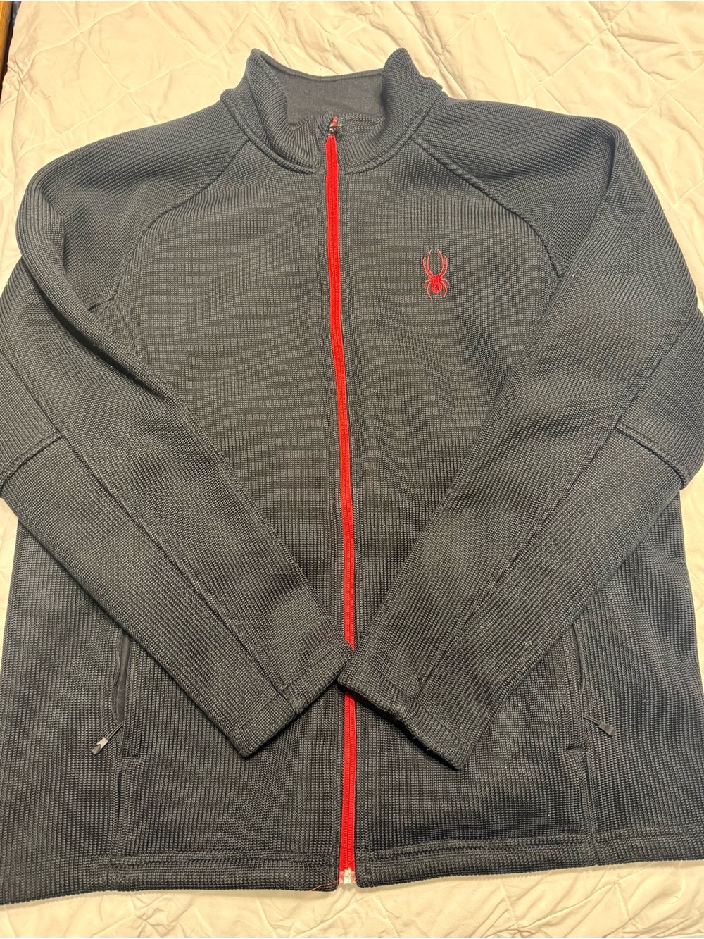 Spyder Men's Full-Zip Knit Sweater Jacket - Black with Red Trim